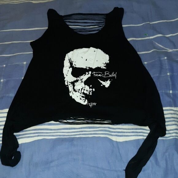 Firm Belief Skull Asymmetrical String Back Shirt - Picture 1 of 5